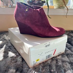 Anne Klein Trumble Suede Wedge Ankle Booties